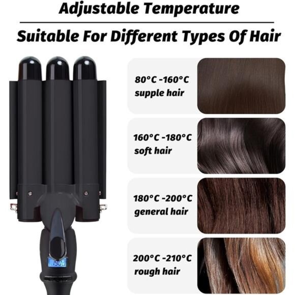 3 Barrel Curling Iron Wand Hair Crimper with Dual Voltage,1 Inch Hair Waver Iron - Picture 4 of 8